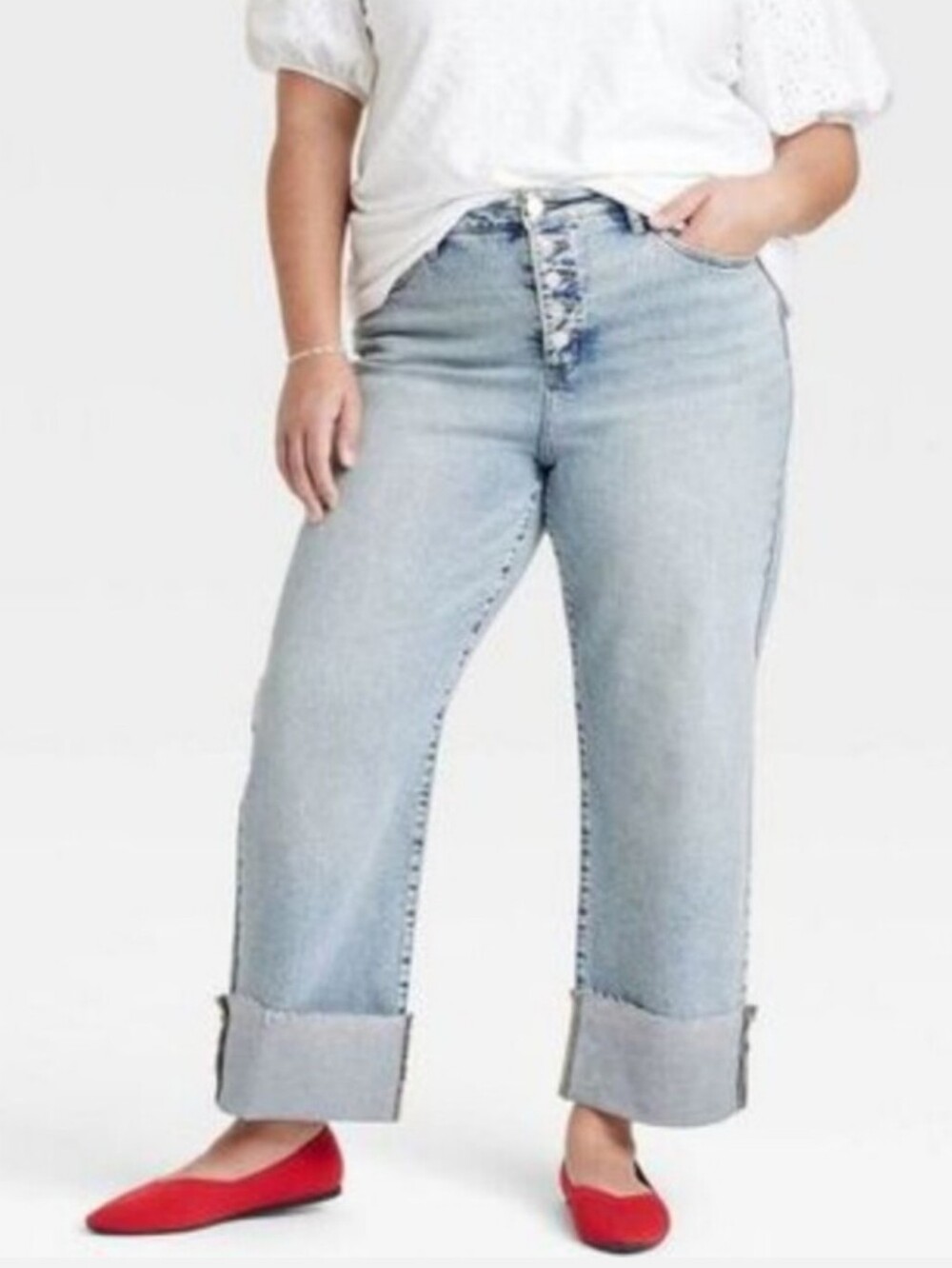 New Ava & Viv High-Rise Cuffed Straight Jeans Size 26W